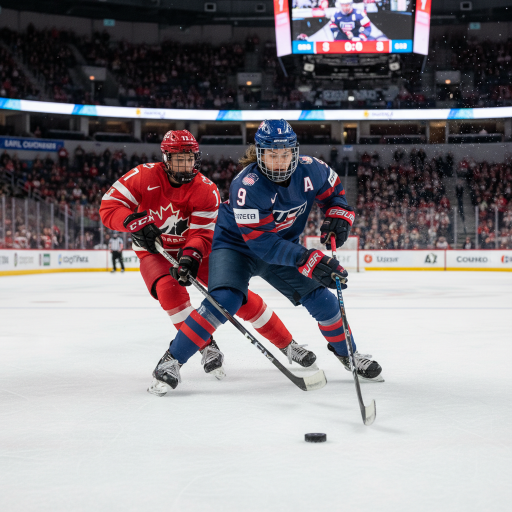 USA vs Canada — women's international ice hockey action